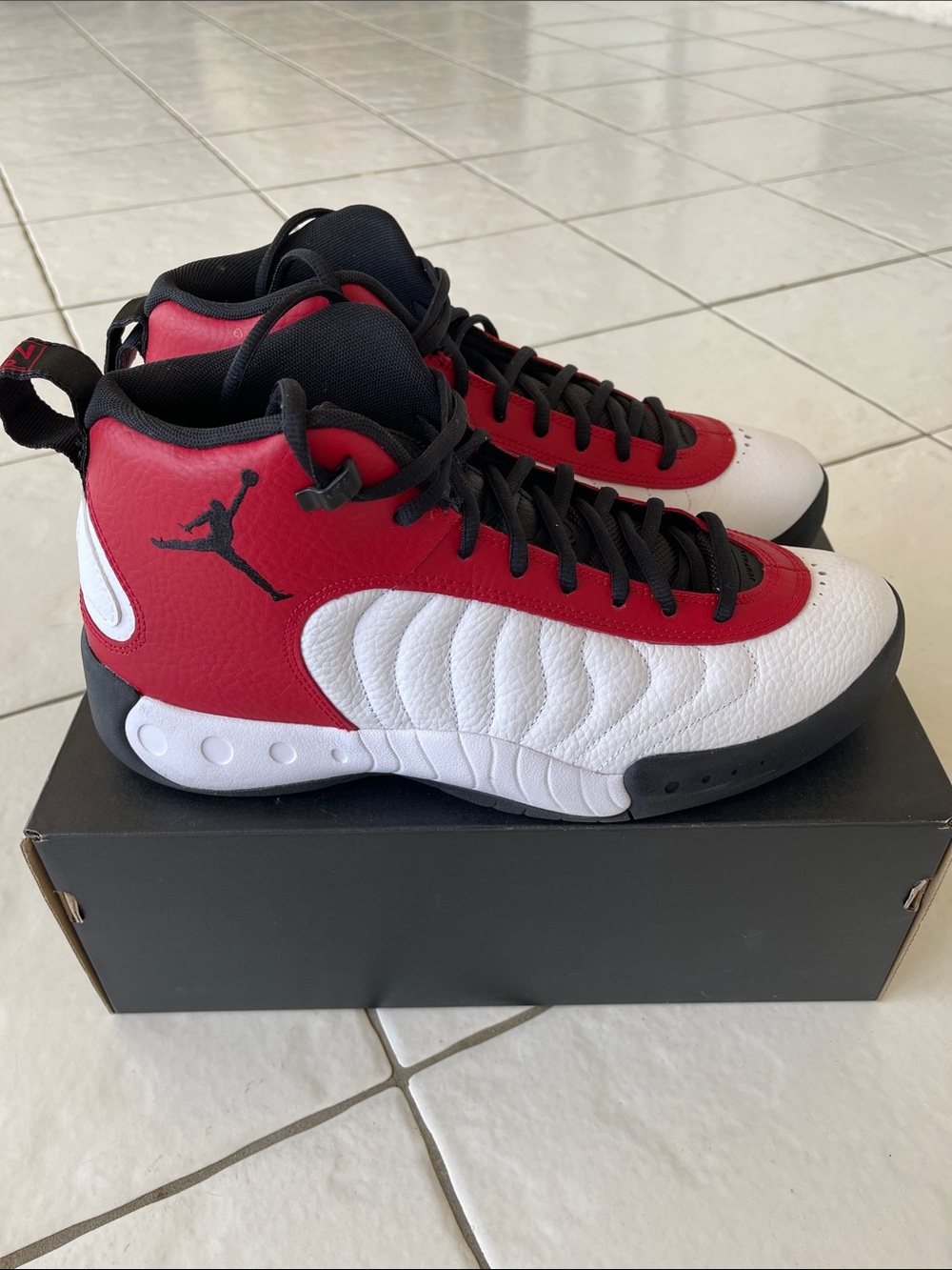 Jordan White, Red & Black Retro Basketball Sneakers - Picture 4 of 5